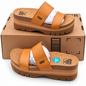 Reef Cushion Vista Higher Women's 7 Natural Cork Platform Slide Sandals CJ0655